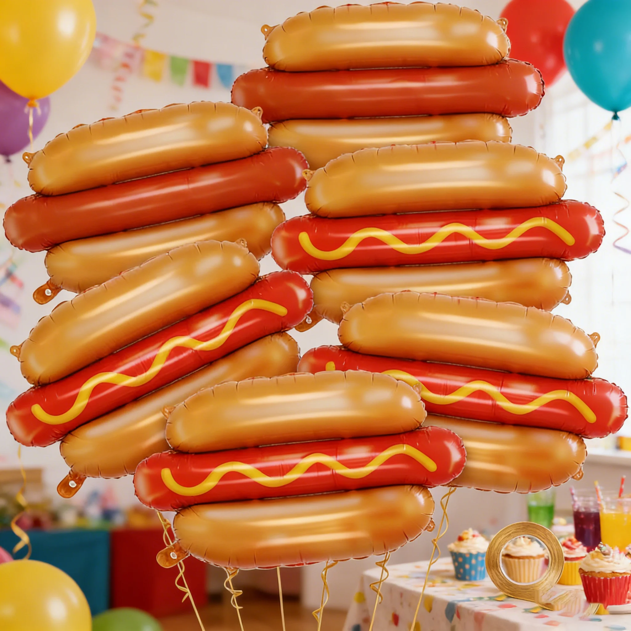 Food Giant Snacks - 6 stuks gigantische hotdogballonnen, folieballonnen in