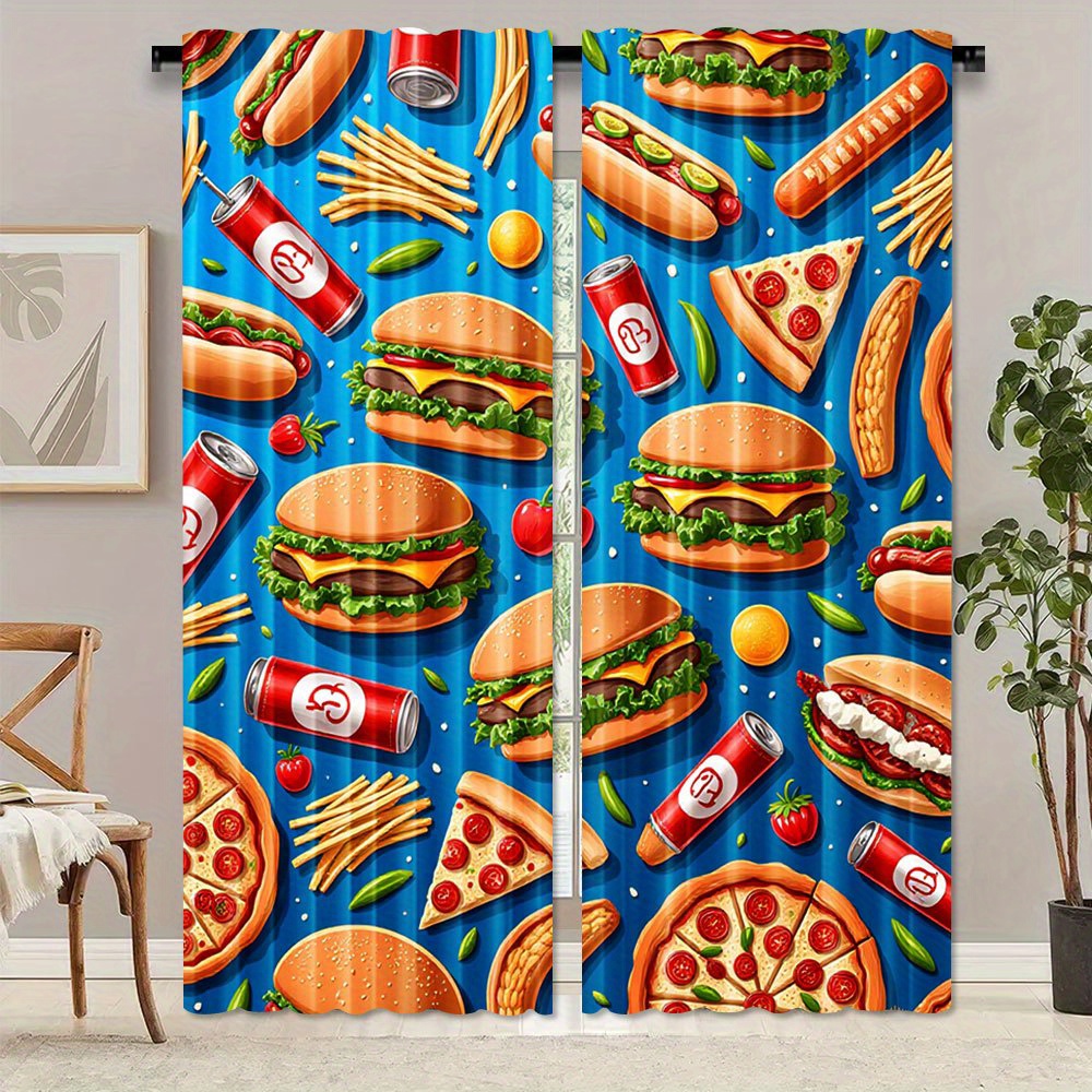 Food Snacks Background - Fastfood Burger Pizza Gordijn 2 panelen