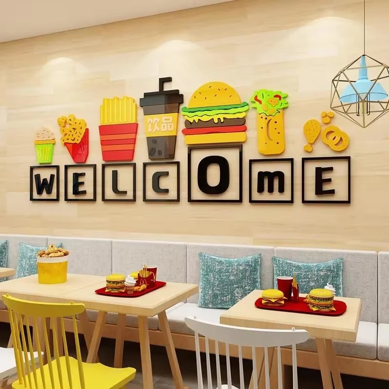 Food Snacks Background - Voedselthema Wandstickers Snackbar Achtergronddecoratie 3D Acryl