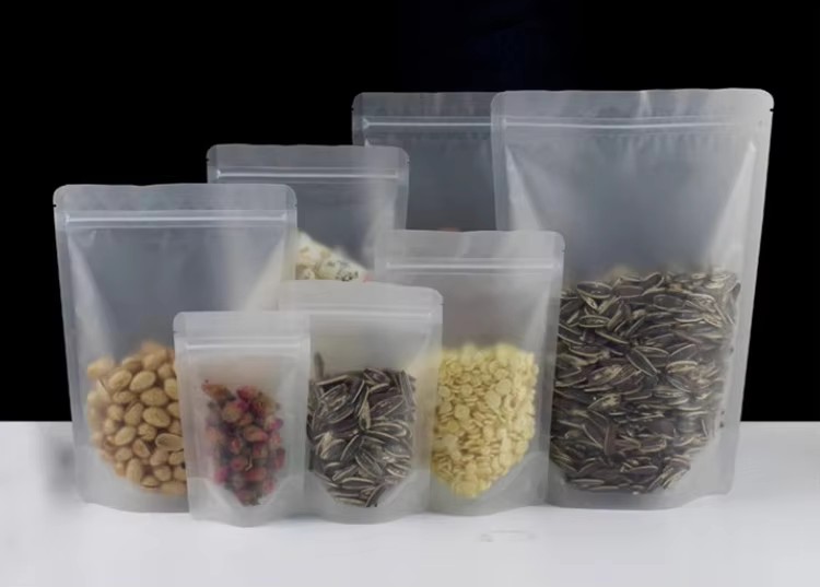 Staande matglanzende ziplockza - Food Snacks Logos recensie en prijs
