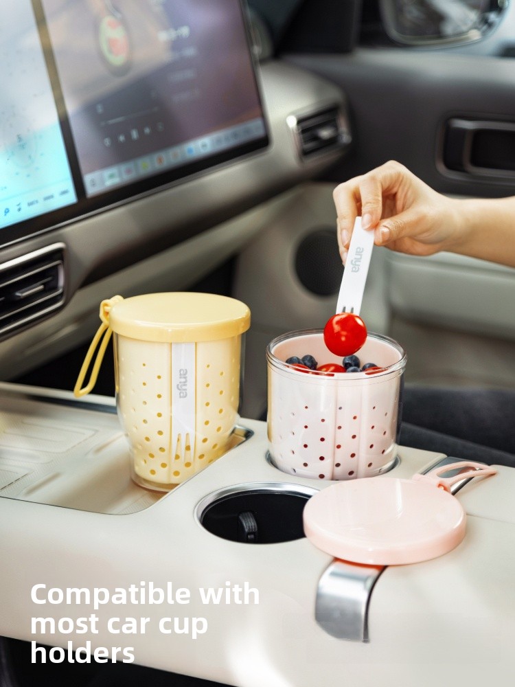 Draagbare fruitbeker met vork  - Food Snacks Online recensie en prijs